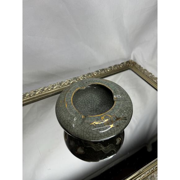 Somayaki Soma Ware Ashtrays Japanese Double Layer Crackle Gold Trim Horse Heart - Picture 3 of 10